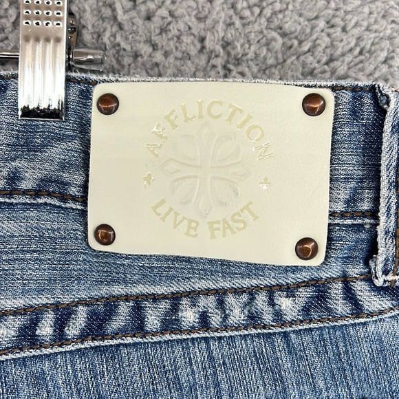 AFFLICTION LOS ANGELES Denim Jeans Mens 42x31 Flap Back Pocket Plain Jane - Picture 10 of 14